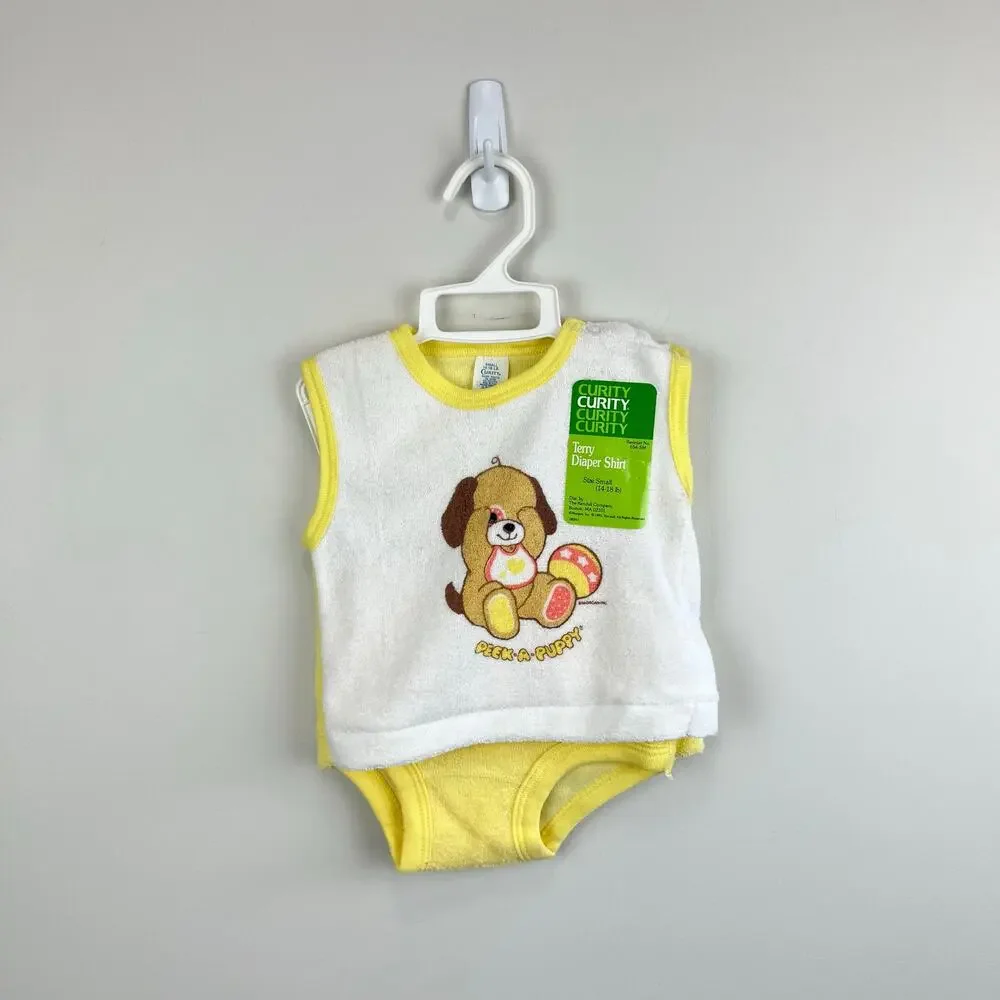 Vintage Curity Peek-A-Puppy Terry Diaper Shirt Set Small NWT